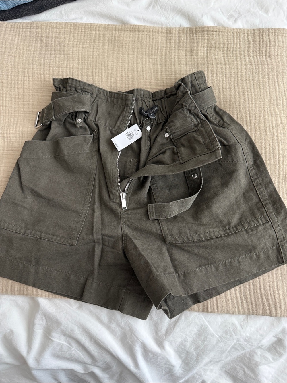 Banana Republic Olive Utility Paperbag Waist Shorts